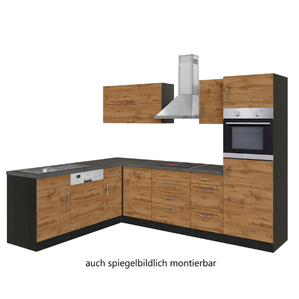 Kitchenette forme L Sorrella 270cm avec four, lave-vaisselle et réfrigérateur - chêne - Image 12