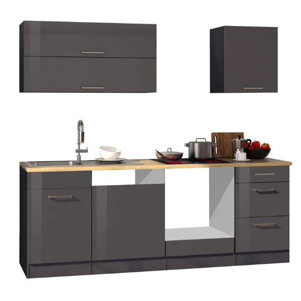 Kitchenette Ragnar 220cm avec espace pour four et lave-vaisselle - anthracite brillant - Image 9