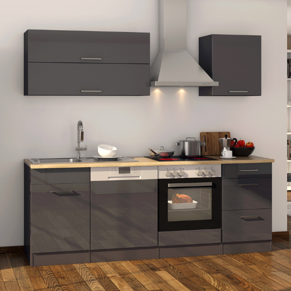 Kitchenette Ragnar 220cm avec espace pour four et lave-vaisselle - anthracite brillant - Image 1
