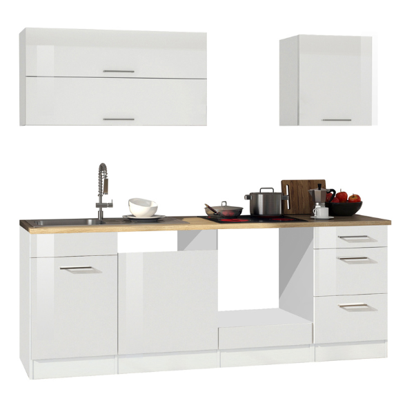 Kitchenette Ragnar 220cm avec espace pour four et lave-vaisselle - blanc brillant - Image 11