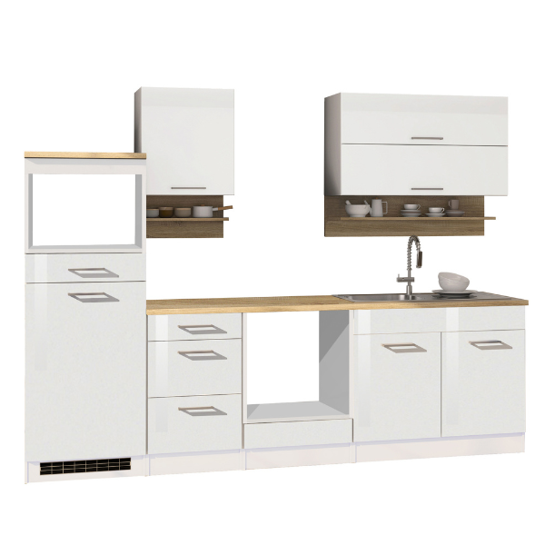Kitchenette Ragnar 270cm avec espace pour micro-ondes, réfrigérateur et four - blanc brillant - Image 12