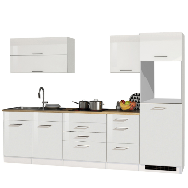 Kitchenette Ragnar 290cm avec espace pour réfrigérateur et four - blanc brillant - Image 10