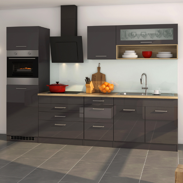 Kitchenette Ragnar 290cm avec four et réfrigérateur - anthracite brillant