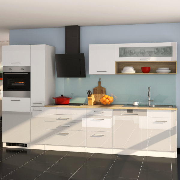 Kitchenette Ragnar 300cm avec lave-vaisselle, four et réfrigérateur - blanc brillant - Image 1
