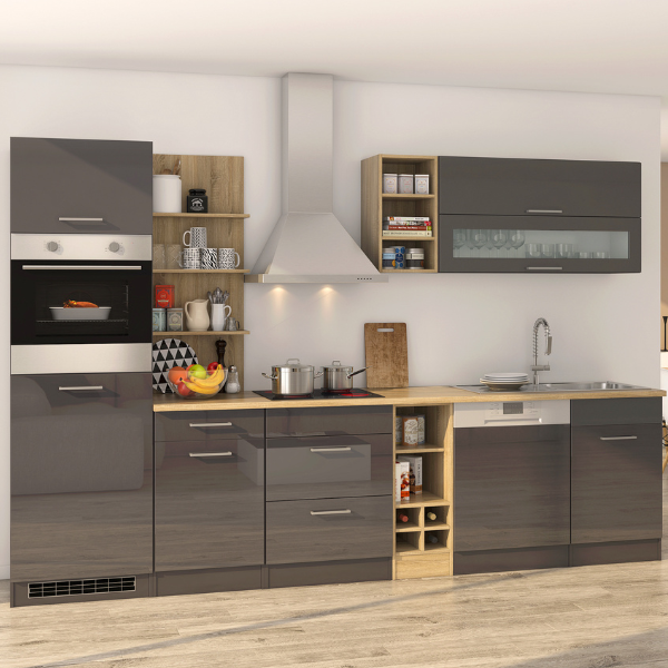 Kitchenette Ragnar 310cm avec lave-vaisselle, four et réfrigérateur - anthracite brillant - Image 1