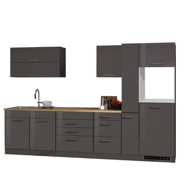 Kitchenette Ragnar 320cm avec espace pour réfrigérateur et four - anthracite brillant - Image 11