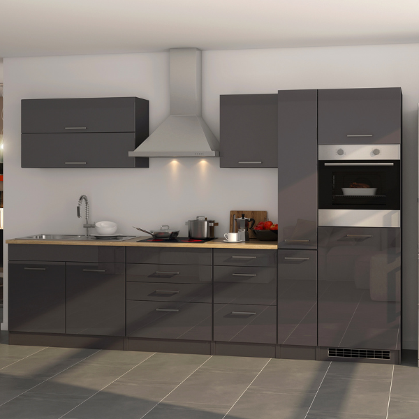 Kitchenette Ragnar 320cm avec espace pour réfrigérateur et four - anthracite brillant