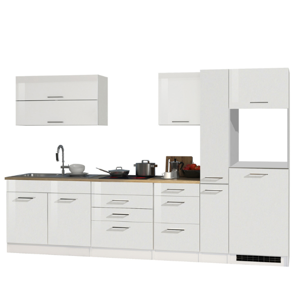 Kitchenette Ragnar 320cm avec espace pour réfrigérateur et four - blanc brillant - Image 12