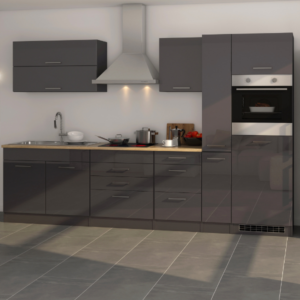 Kitchenette Ragnar 320cm avec four et réfrigérateur - anthracite brillant