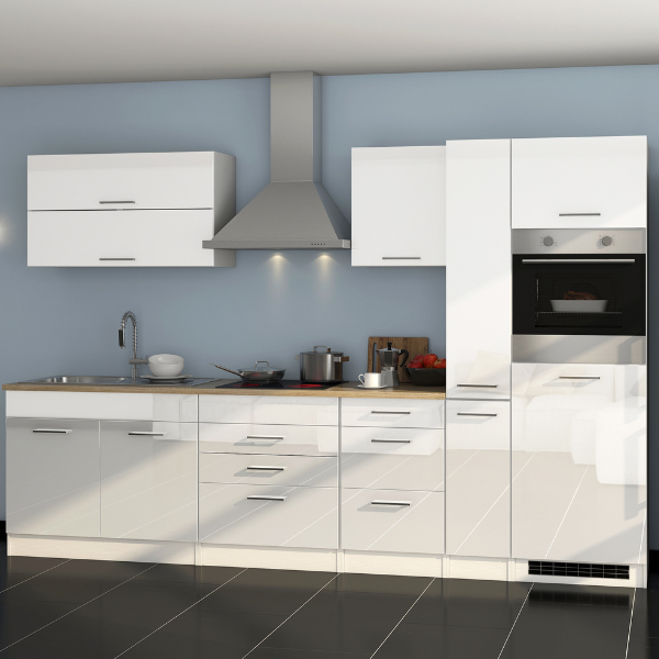Kitchenette Ragnar 320cm avec four et réfrigérateur - blanc brillant