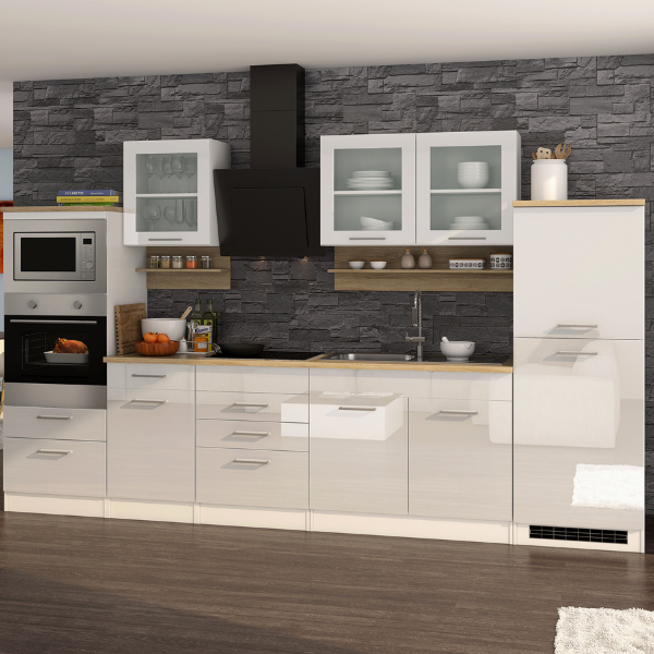 Kitchenette Ragnar 330cm avec four, micro-ondes et réfrigérateur - blanc brillant