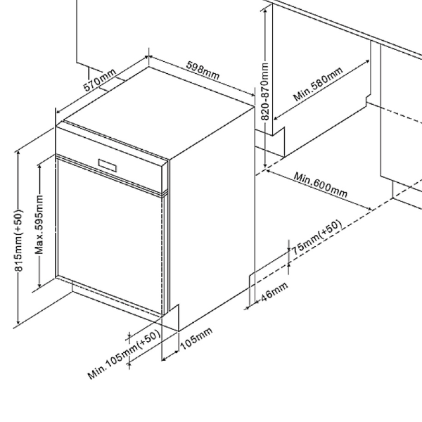 Kitchenette Ragnar 330cm avec réfrigérateur, lave-vaisselle et four - blanc brillant - Image 7