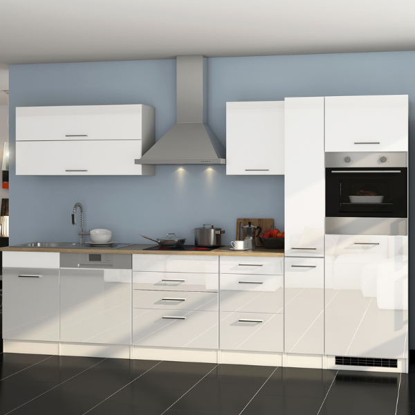 Kitchenette Ragnar 330cm avec réfrigérateur, lave-vaisselle et four - blanc brillant - Image 1