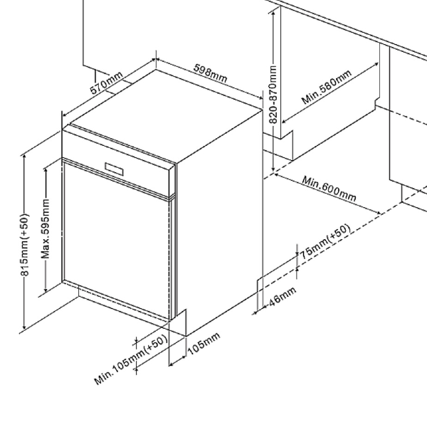 Kitchenette Ragnar 340cm avec lave-vaisselle, four et réfrigérateur - blanc brillant - Image 5