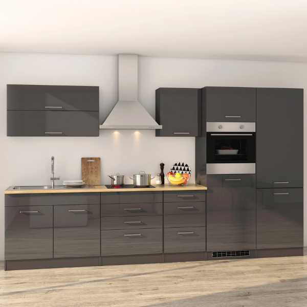 Kitchenette Ragnar 350cm avec espace pour réfrigérateur-congélateur et four - anthracite brillant