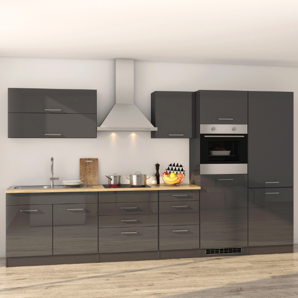 Kitchenette Ragnar 350cm avec réfrigérateur-congélateur et four - anthracite brillant