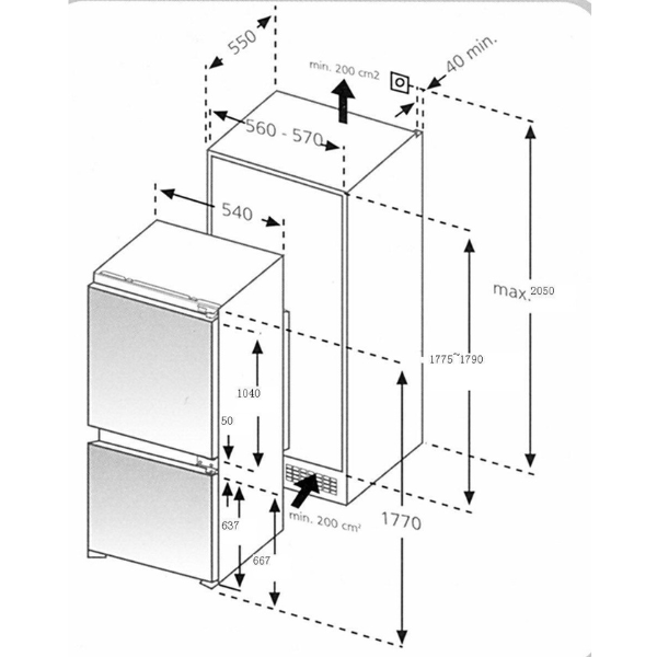 Kitchenette Ragnar 350cm avec réfrigérateur-congélateur et four - blanc brillant - Image 4
