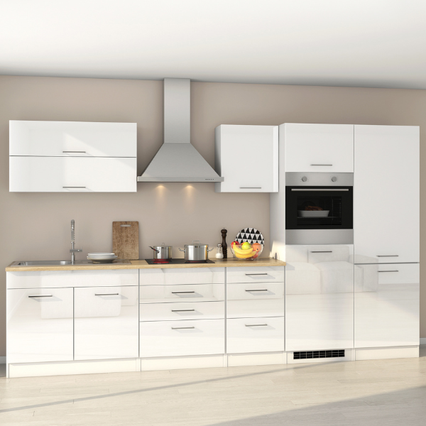 Kitchenette Ragnar 350cm avec réfrigérateur-congélateur et four - blanc brillant