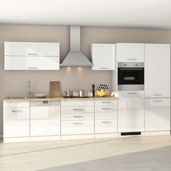 Kitchenette Ragnar 360cm avec réfrigérateur-congélateur, lave-vaisselle et four - blanche brillant - Image 1