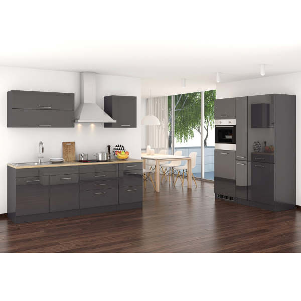 Kitchenette Ragnar 380cm avec espace pour réfrigérateur-congélateur et four - anthracite brillant - Image 2