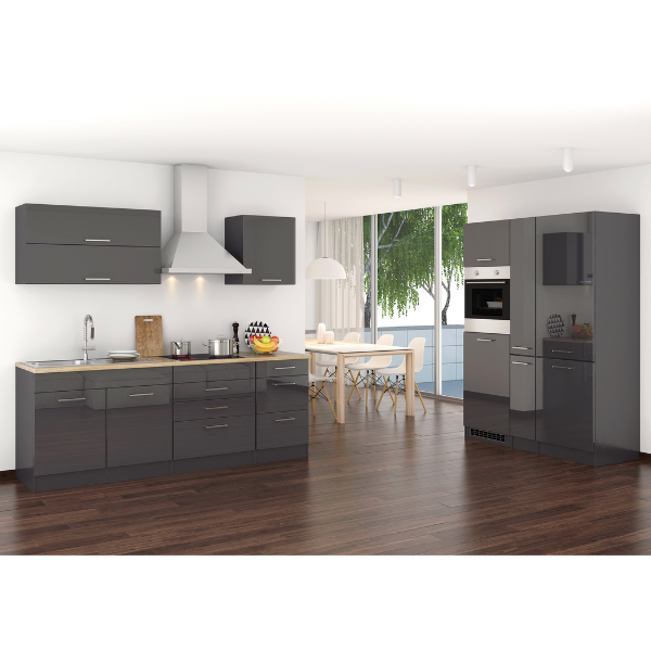 Kitchenette Ragnar 380cm avec réfrigérateur-congélateur et four - anthracite brillant - Image 2