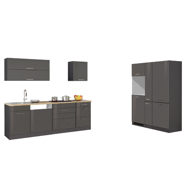 Kitchenette Ragnar 390cm avec espace pour réfrigérateur-congélateur, lave-vaisselle et four - blanc brillant - Image 1