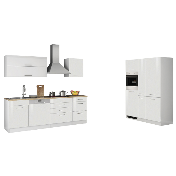 Kitchenette Ragnar 390cm avec réfrigérateur-congélateur, lave-vaisselle et four - blanc brillant - Image 1