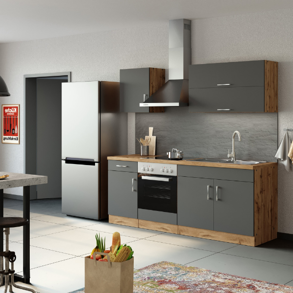 Kitchenette Sorrella 210cm avec espace pour four - anthracite/chêne - Image 2