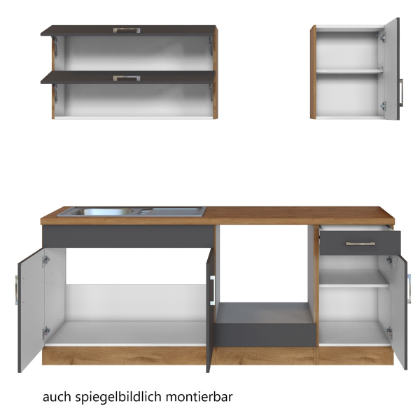 Kitchenette Sorrella 210cm avec espace pour four - anthracite/chêne - Image 11