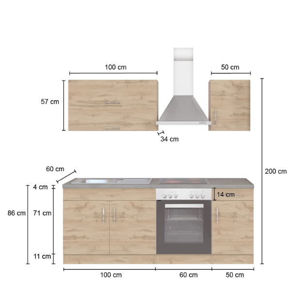 Kitchenette Sorrella 210cm avec espace pour four - anthracite/chêne - Image 4