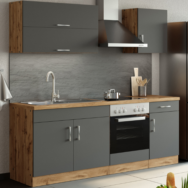 Kitchenette Sorrella 210cm avec espace pour four - anthracite/chêne - Image 1