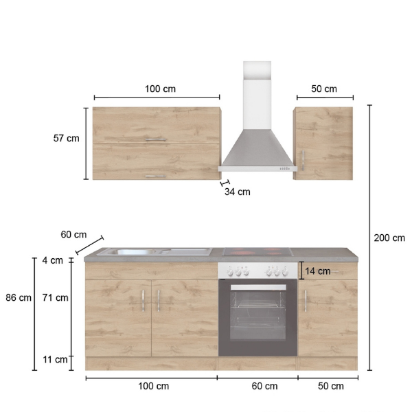 Kitchenette Sorrella 210cm avec espace pour four - chêne/graphite - Image 6