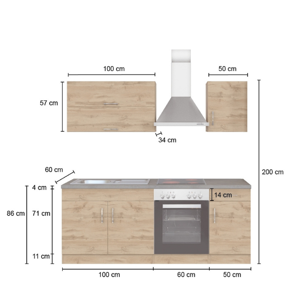Kitchenette Sorrella 210cm avec espace pour four - chêne - Image 4