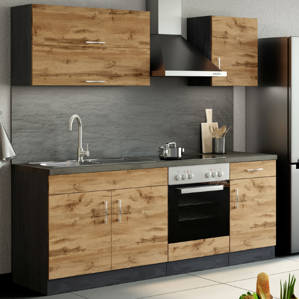 Kitchenette Sorrella 210cm avec espace pour four - chêne/graphite