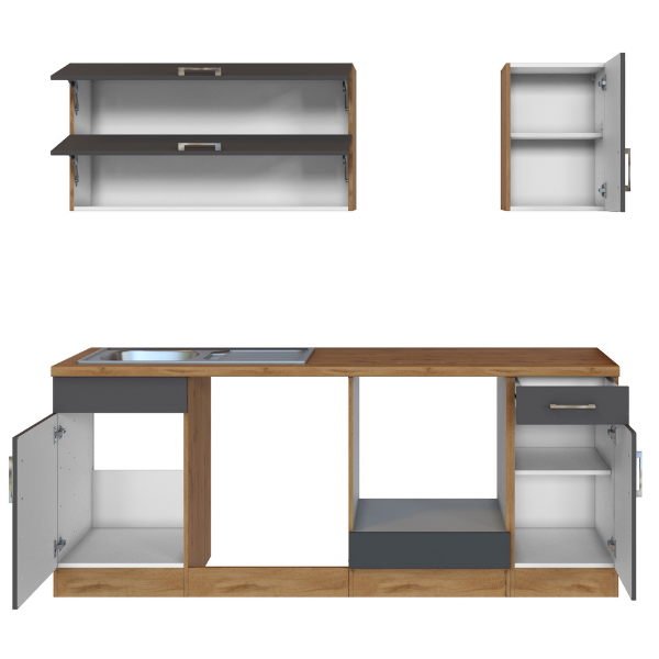 Kitchenette Sorrella 210cm avec espace pour lave-vaisselle et four - anthracite/chêne - Image 11