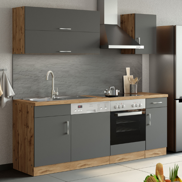Kitchenette Sorrella 210cm avec espace pour lave-vaisselle et four - anthracite/chêne - Image 1