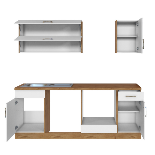 Kitchenette Sorrella 210cm avec espace pour lave-vaisselle et four - blanc/chêne - Image 10