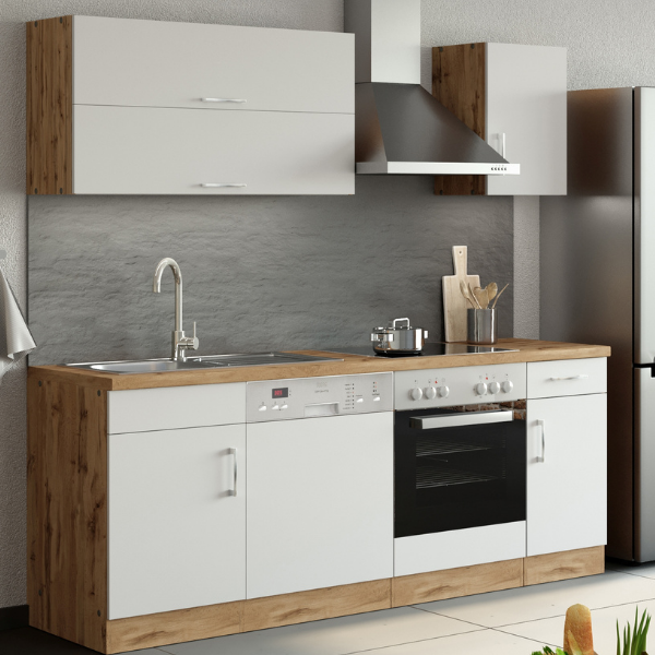 Kitchenette Sorrella 210cm avec espace pour lave-vaisselle et four - blanc/chêne - Image 1