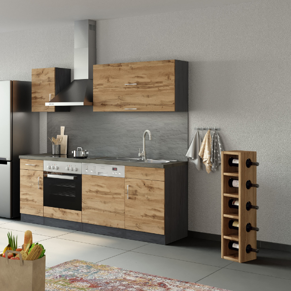 Kitchenette Sorrella 210cm avec espace pour lave-vaisselle et four - chêne/graphite - Image 2