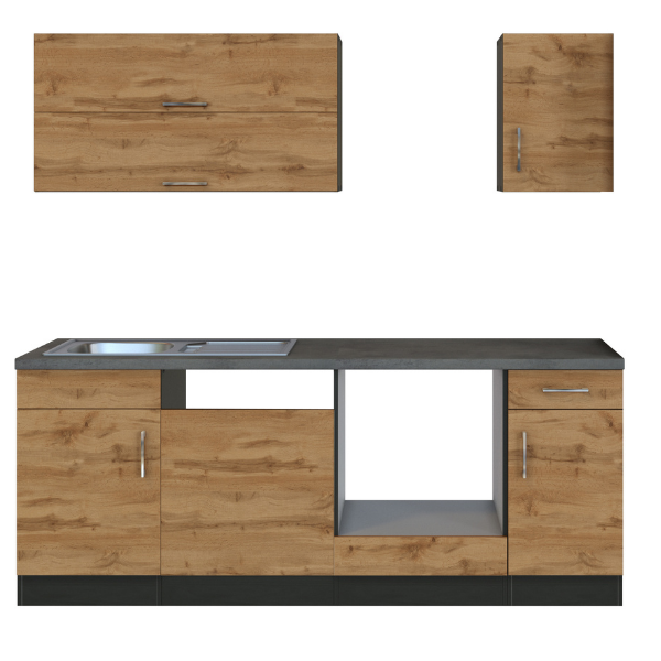 Kitchenette Sorrella 210cm avec espace pour lave-vaisselle et four - chêne/graphite - Image 12