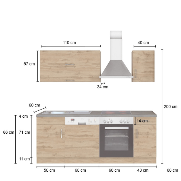 Kitchenette Sorrella 210cm avec espace pour lave-vaisselle et four - chêne/graphite - Image 4