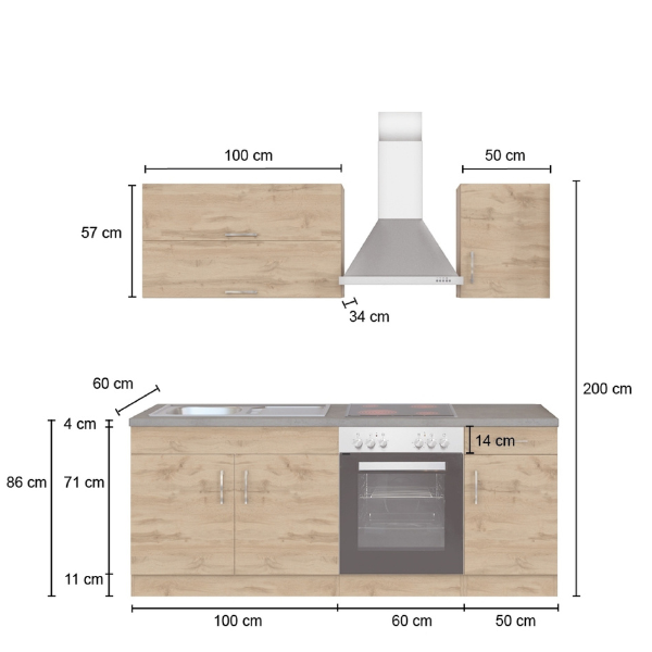 Kitchenette Sorrella 210cm avec four - blanc/chêne - Image 4