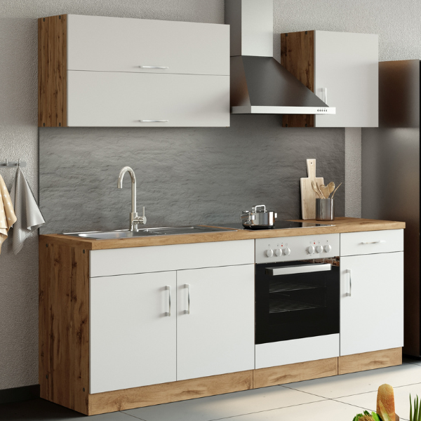 Kitchenette Sorrella 210cm avec four - blanc/chêne - Image 1