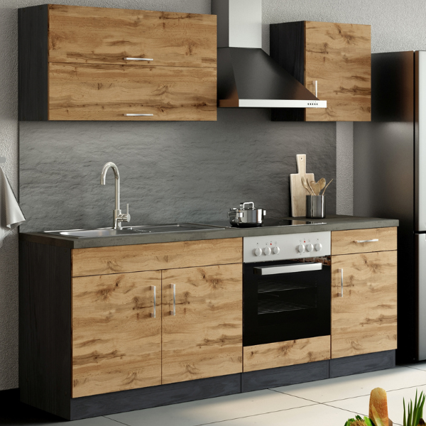 Kitchenette Sorrella 210cm avec four - chêne/graphite - Image 1