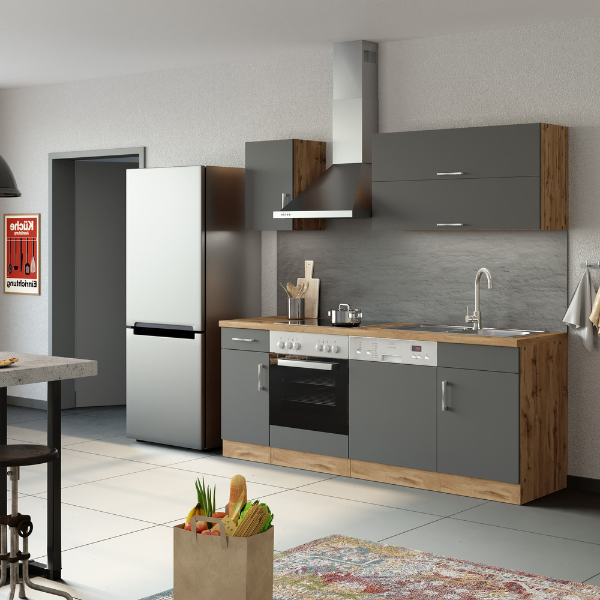 Kitchenette Sorrella 210cm avec lave-vaisselle et four - anthracite/chêne - Image 2