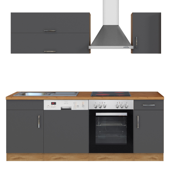 Kitchenette Sorrella 210cm avec lave-vaisselle et four - anthracite/chêne - Image 12