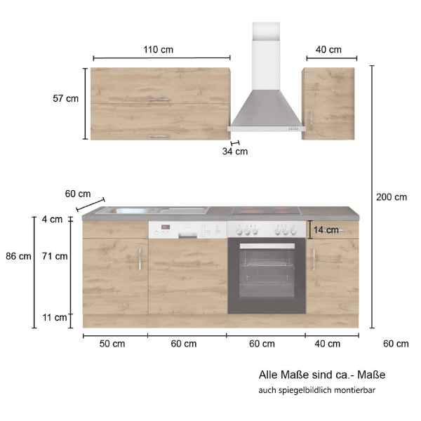 Kitchenette Sorrella 210cm avec lave-vaisselle et four - blanc/chêne - Image 4
