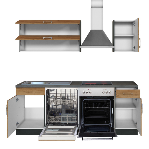 Kitchenette Sorrella 210cm avec lave-vaisselle et four - chêne/graphite - Image 11