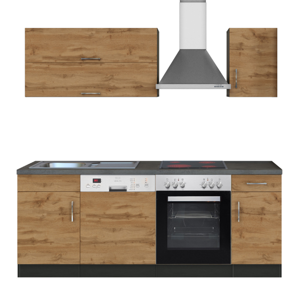 Kitchenette Sorrella 210cm avec lave-vaisselle et four - chêne/graphite - Image 12