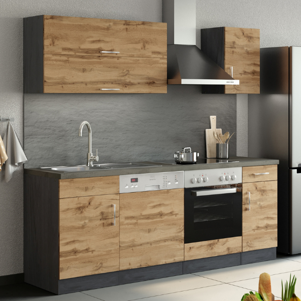 Kitchenette Sorrella 210cm avec lave-vaisselle et four - chêne/graphite - Image 1